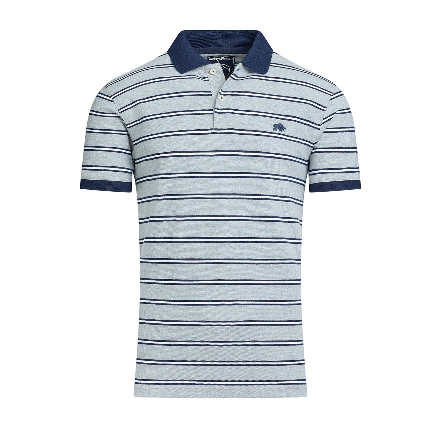 Tram Stripe Pique Polo - Grey Marl