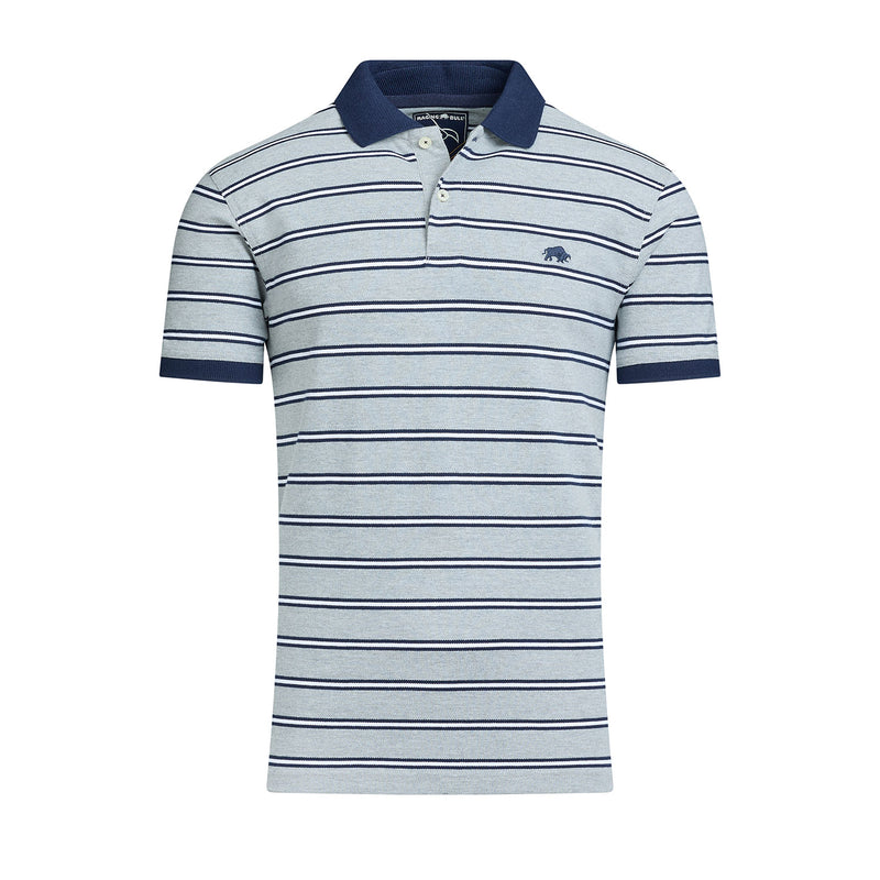 Tram Stripe Pique Polo - Grey Marl