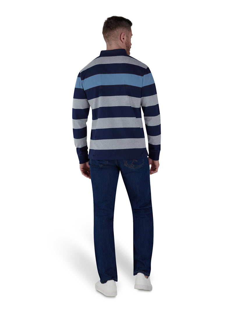 Long Sleeve Irregular Stripe Rugby - Grey & Blue