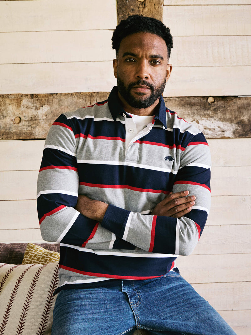 Mens Shirt Black And White Striped Rugby Shirt Vintage 90s Shirt Stripe Navy Blue White Long Sleeve Prep Preppy 90s  Retro Large L UK