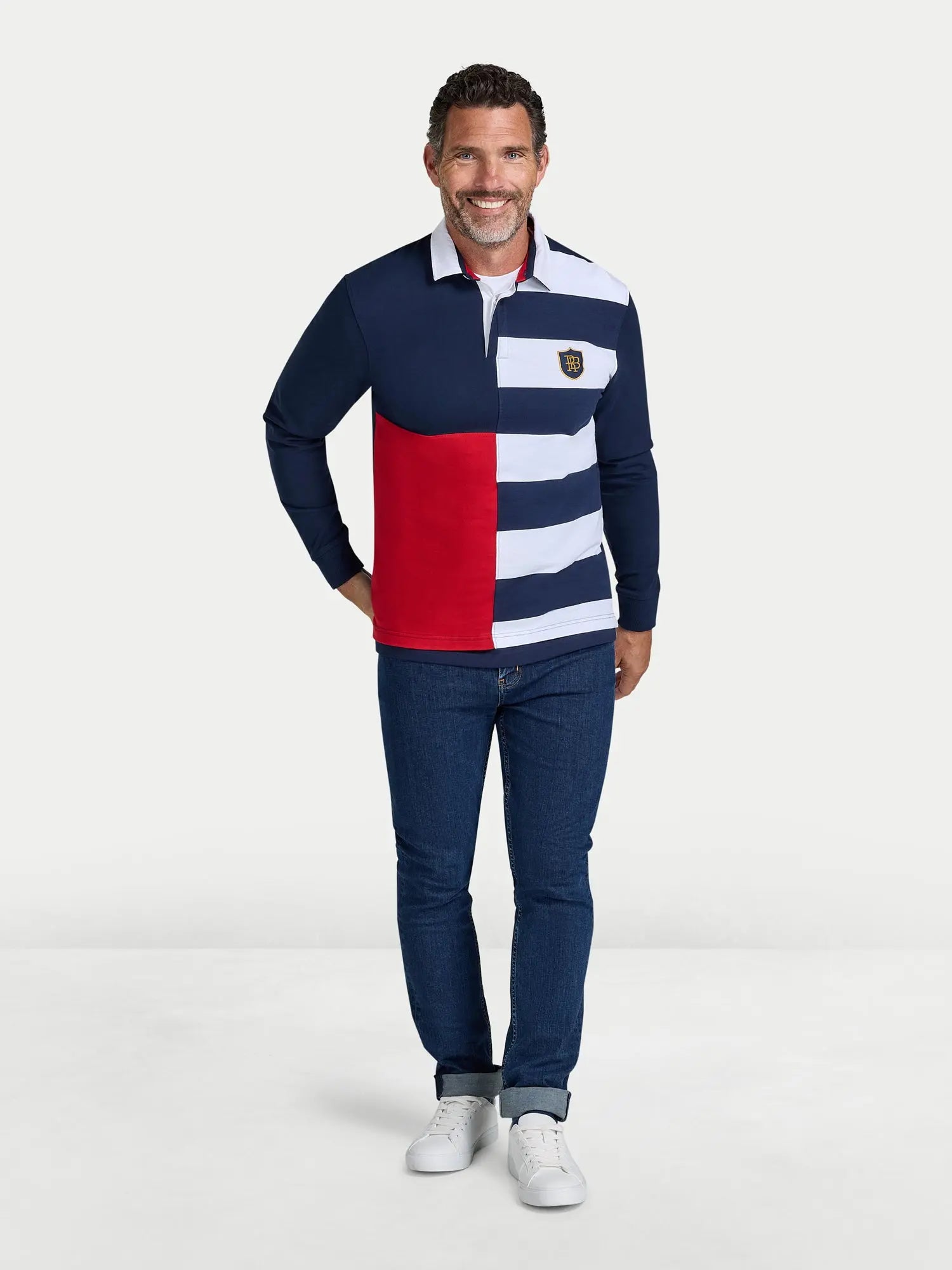Harlequin Stripe Rugby Shirt - Long Sleeve - Navy