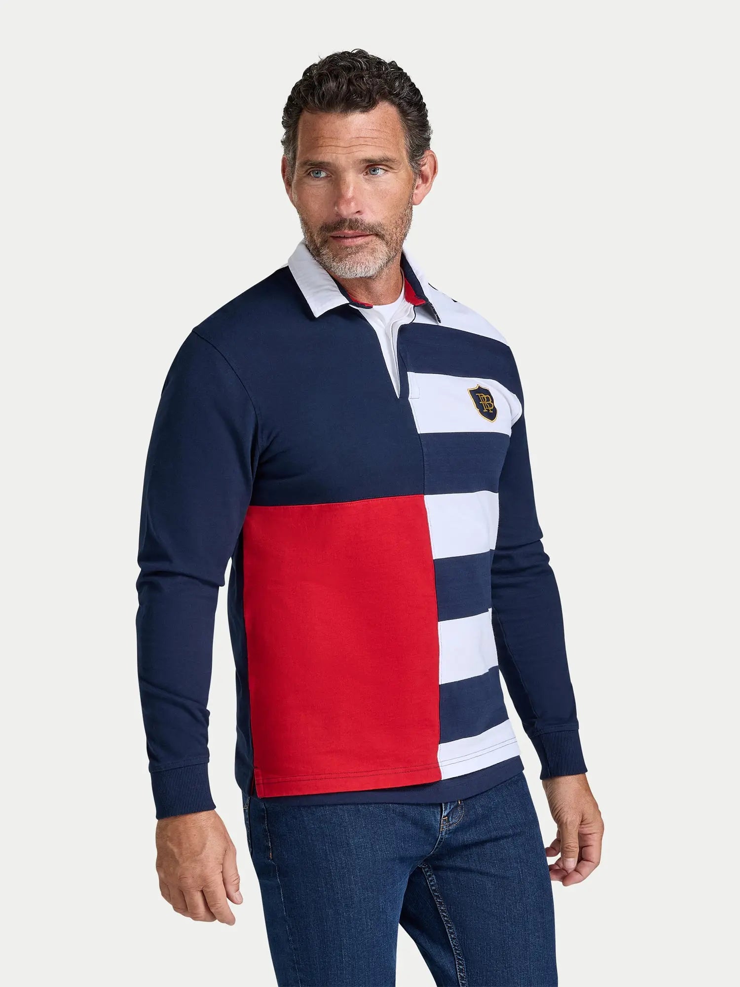 Harlequin Stripe Rugby Shirt - Long Sleeve - Navy