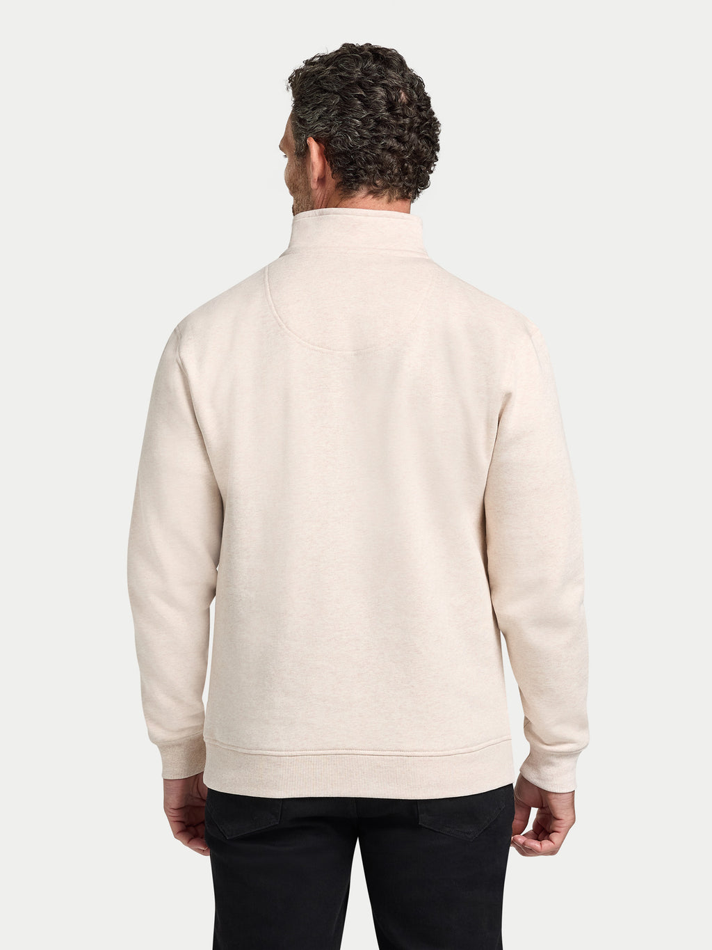 Tonal Embroidered Quarter Zip Sweat - Ecru Marl