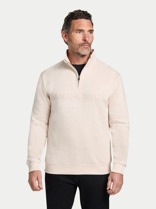Tonal Embroidered Quarter Zip Sweat - Ecru Marl