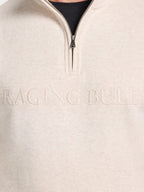 Tonal Embroidered Quarter Zip Sweat - Ecru Marl