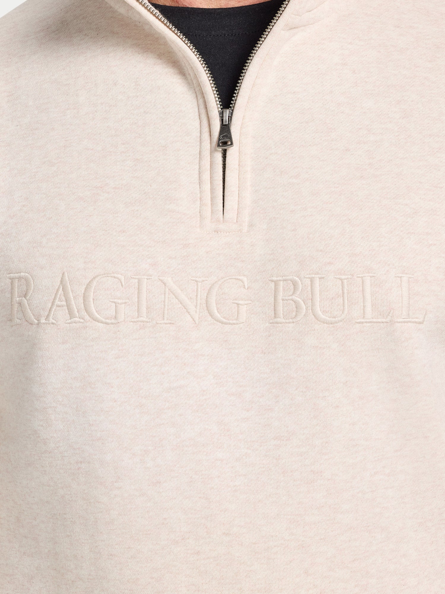 Tonal Embroidered Quarter Zip Sweat - Ecru Marl