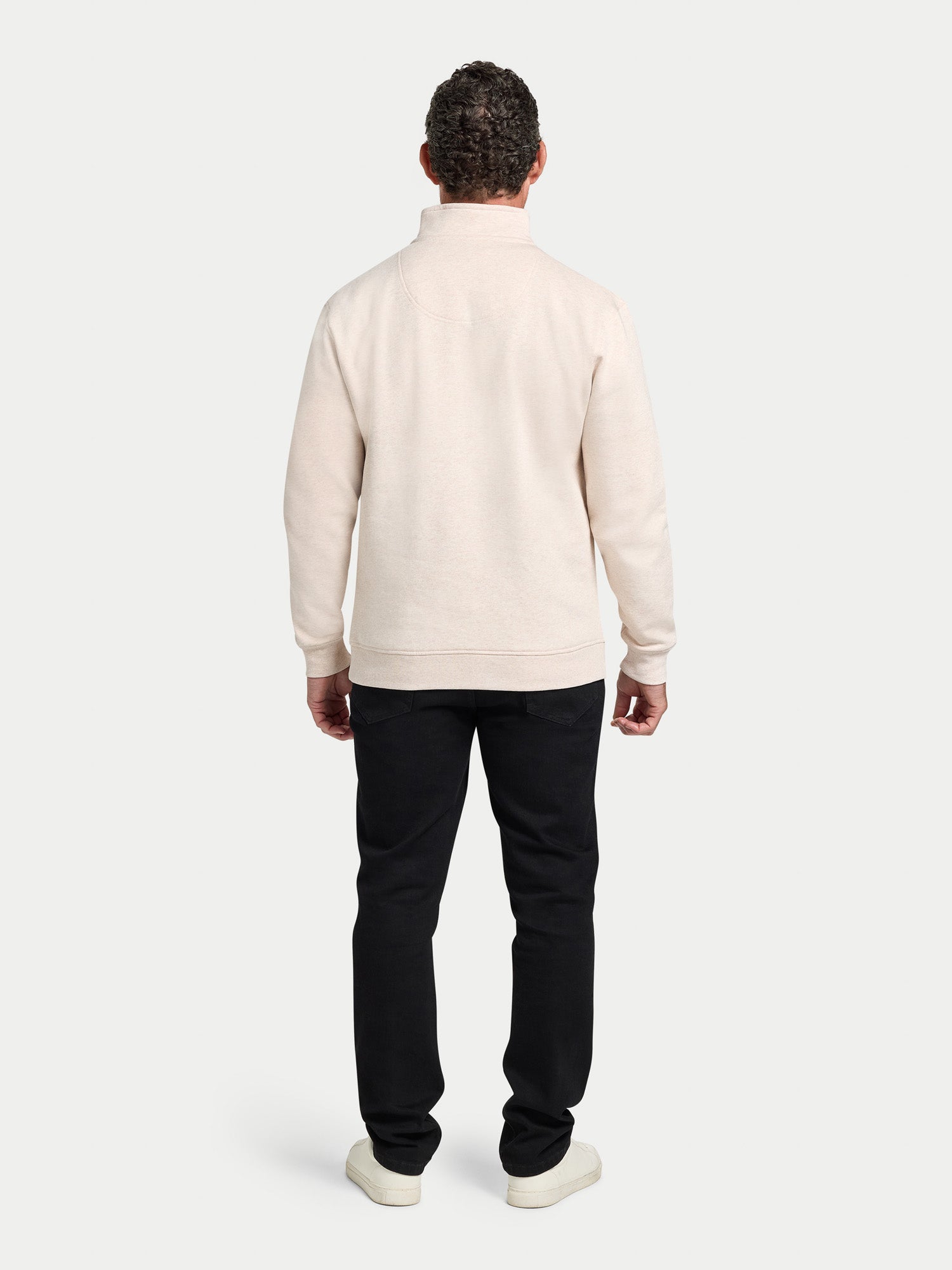 Tonal Embroidered Quarter Zip Sweat - Ecru Marl