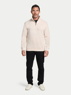 Tonal Embroidered Quarter Zip Sweat - Ecru Marl