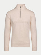 Tonal Embroidered Quarter Zip Sweat - Ecru Marl