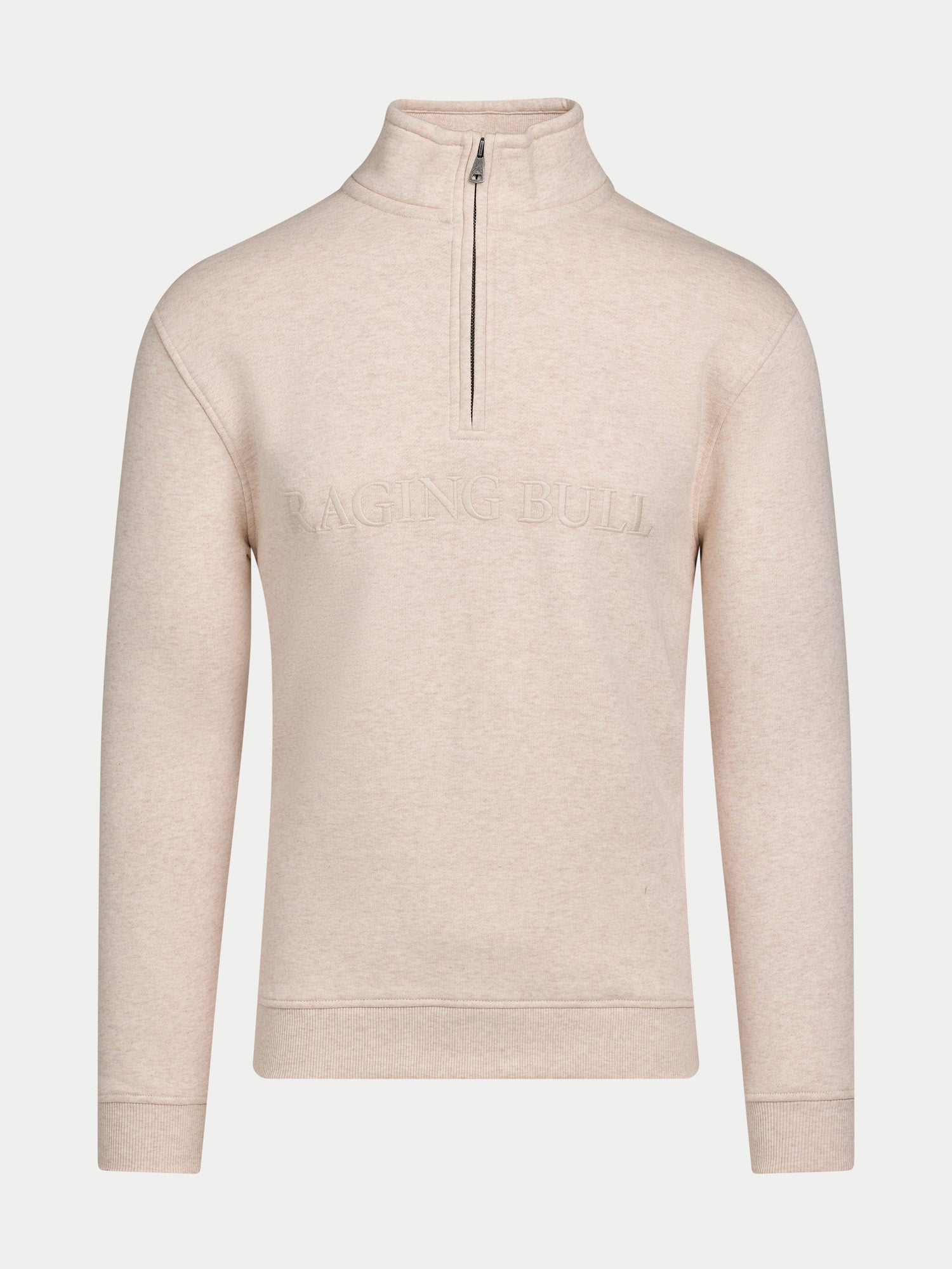 Tonal Embroidered Quarter Zip Sweat - Ecru Marl