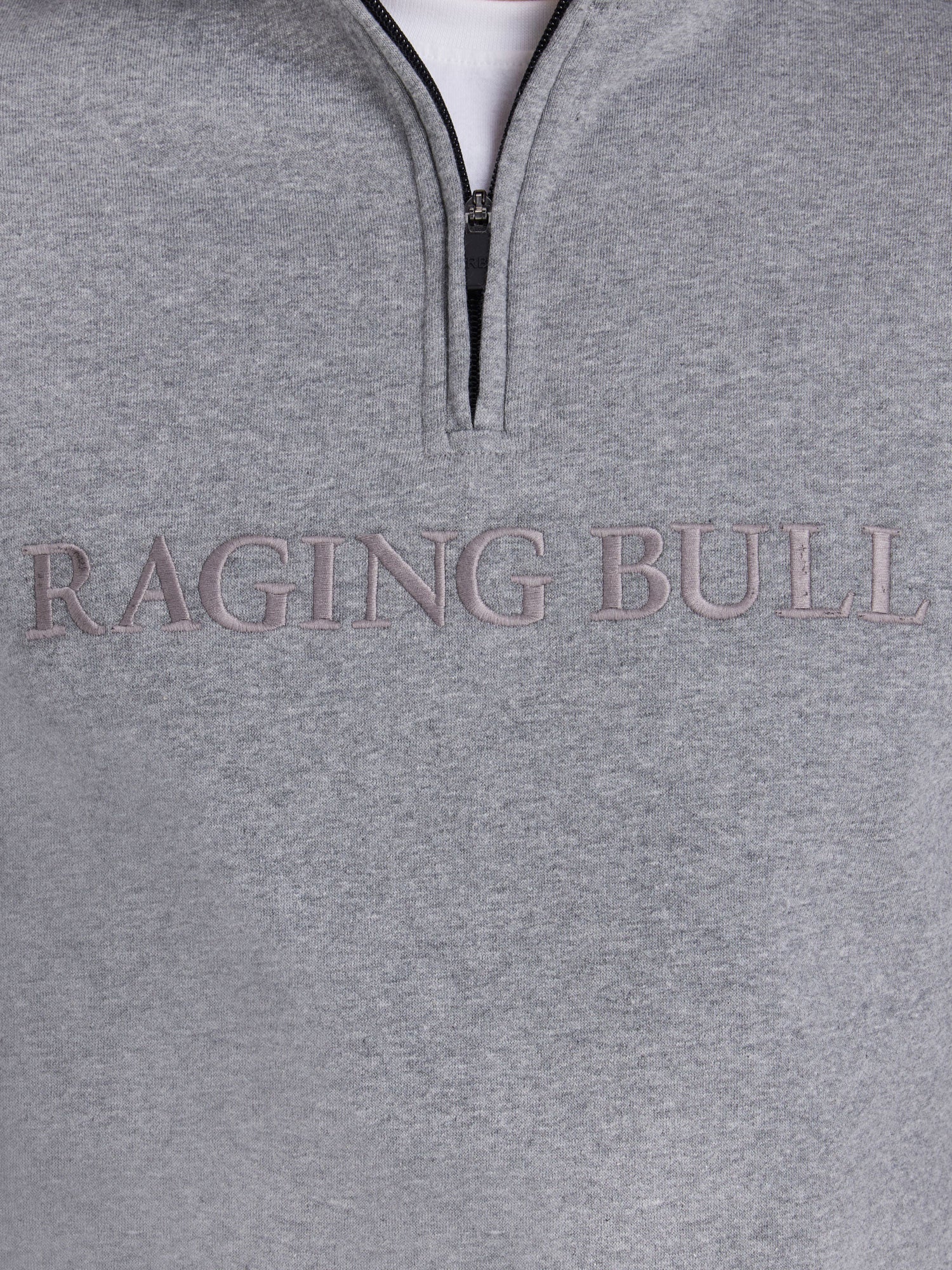 Tonal Embroidered Quarter Zip Sweat - Grey Marl
