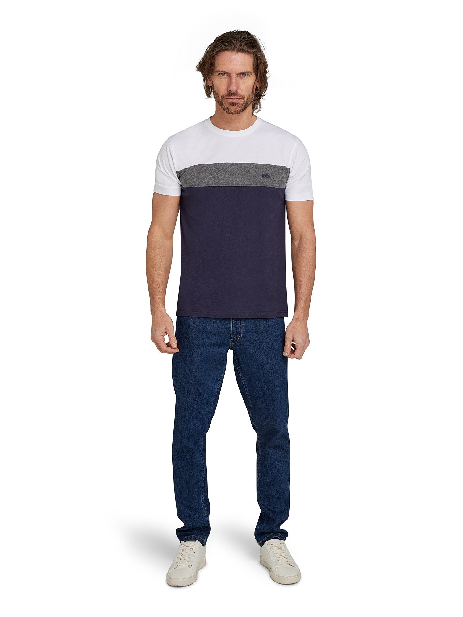 Cut & Sew Panel T-Shirt - Navy