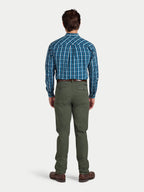 Long Sleeve Linear Check Cotton Poplin Shirt  - Petrol
