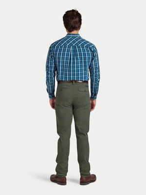 Long Sleeve Linear Check Cotton Poplin Shirt  - Petrol