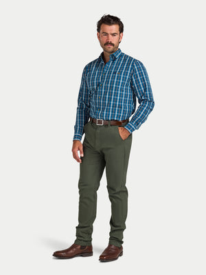 Long Sleeve Linear Check Cotton Poplin Shirt  - Petrol