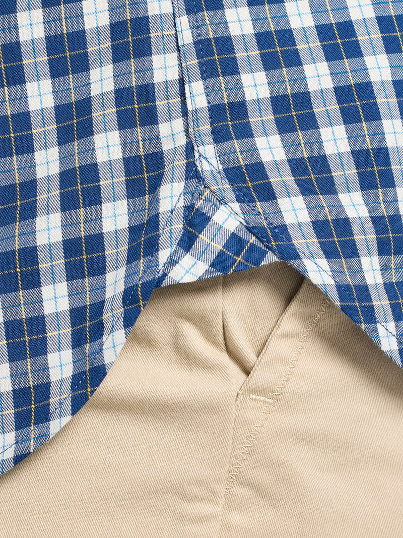 Long Sleeve Mod Check Brushed Cotton Twill Shirt  - Navy