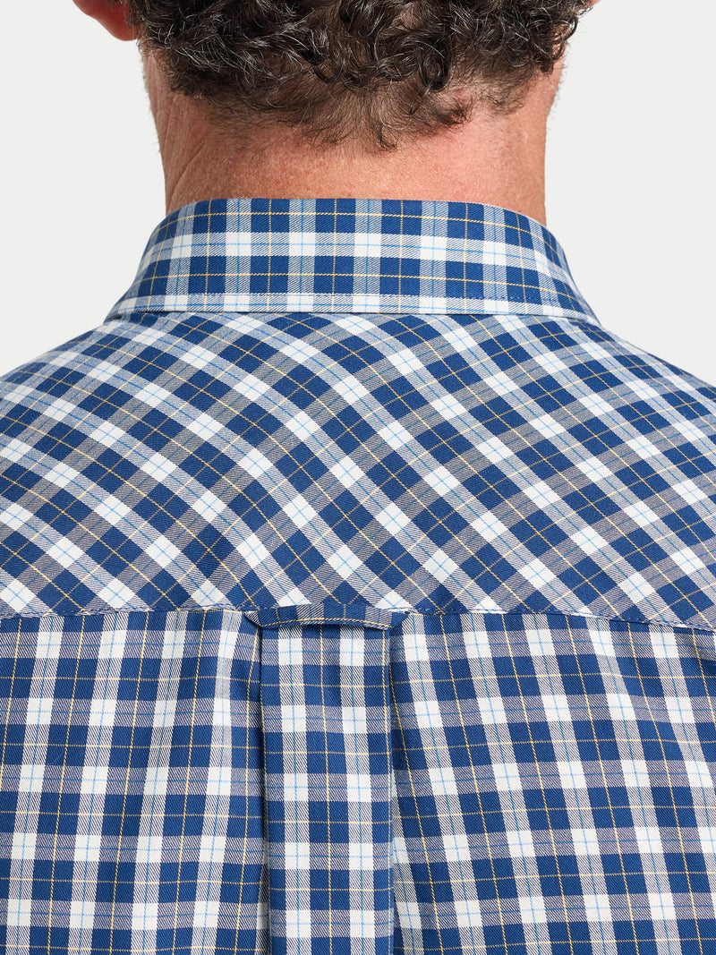 Long Sleeve Mod Check Brushed Cotton Twill Shirt  - Navy