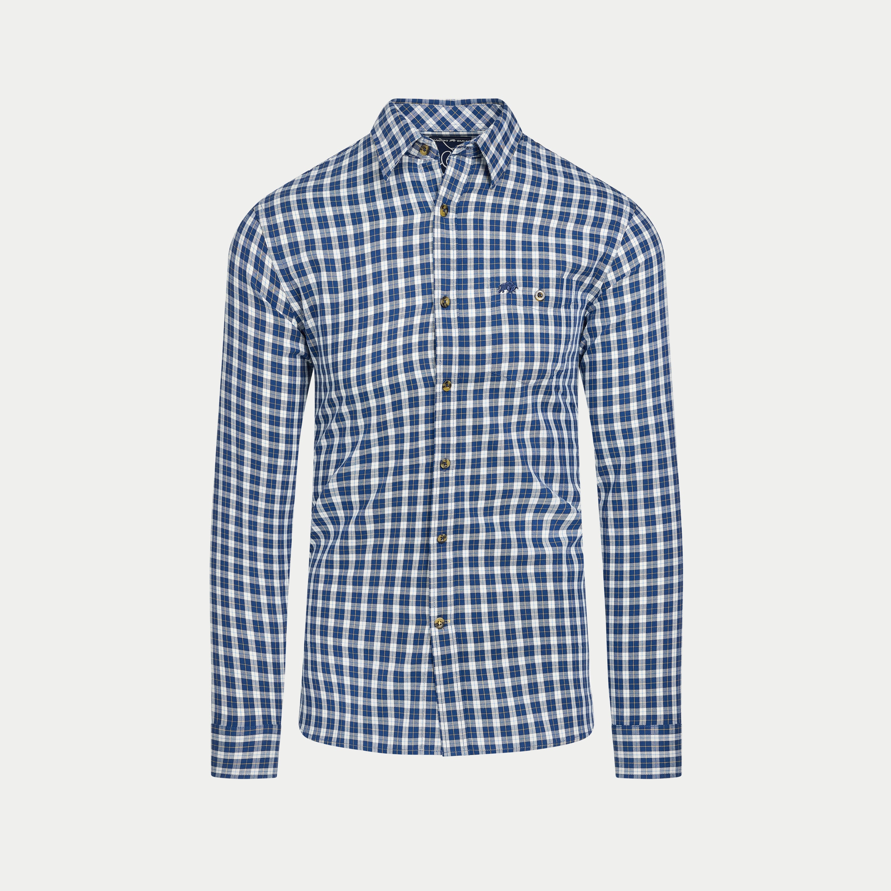 Long Sleeve Mod Check Brushed Cotton Twill Shirt  - Navy