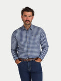 Long Sleeve Mod Check Brushed Cotton Twill Shirt  - Navy