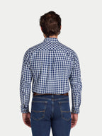 Long Sleeve Mod Check Brushed Cotton Twill Shirt  - Navy