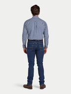 Long Sleeve Mod Check Brushed Cotton Twill Shirt  - Navy
