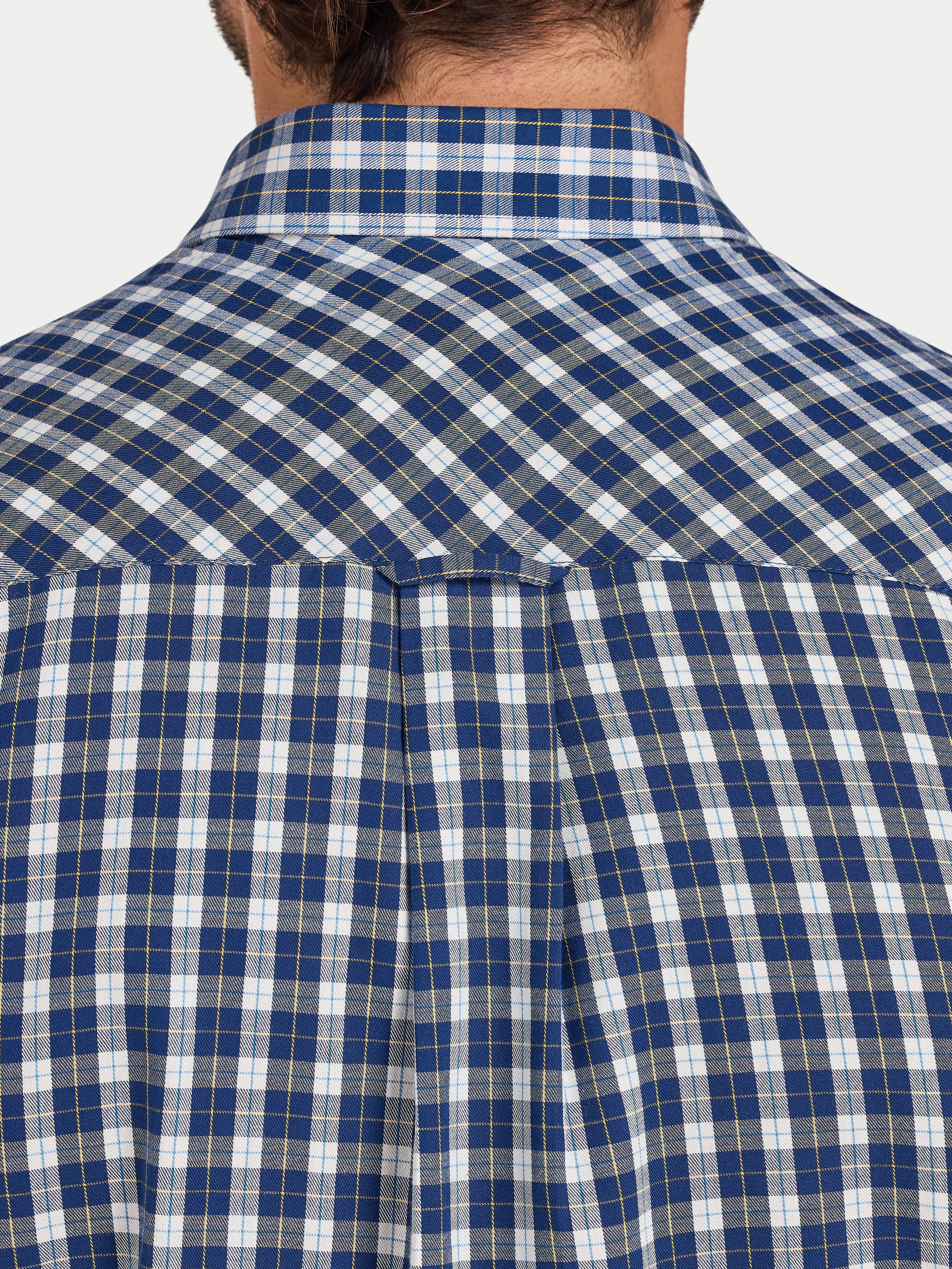 Long Sleeve Mod Check Brushed Cotton Twill Shirt  - Navy