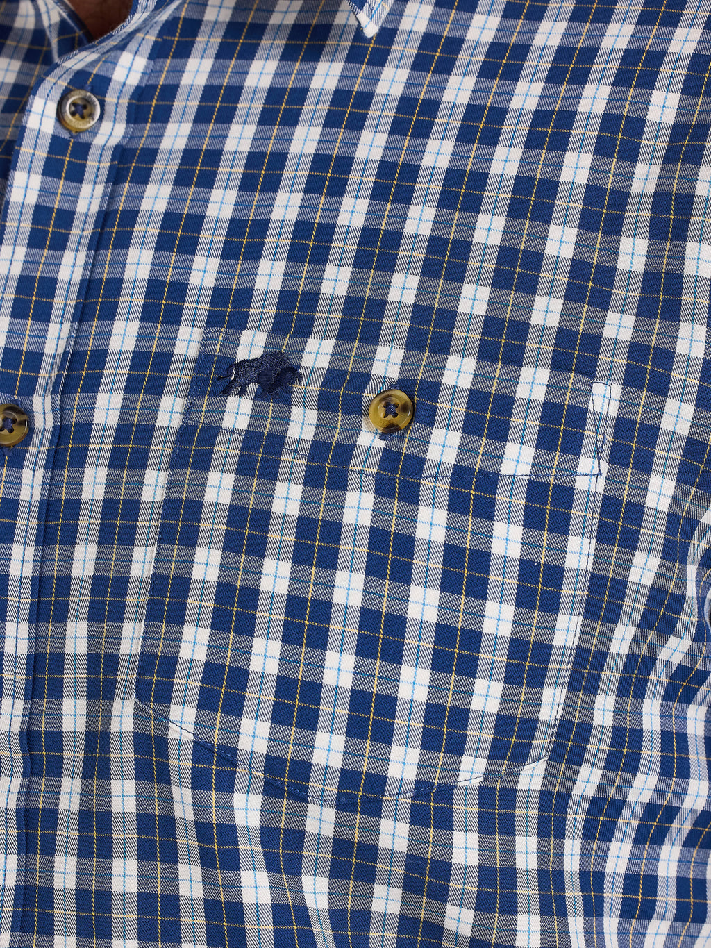Long Sleeve Mod Check Brushed Cotton Twill Shirt  - Navy