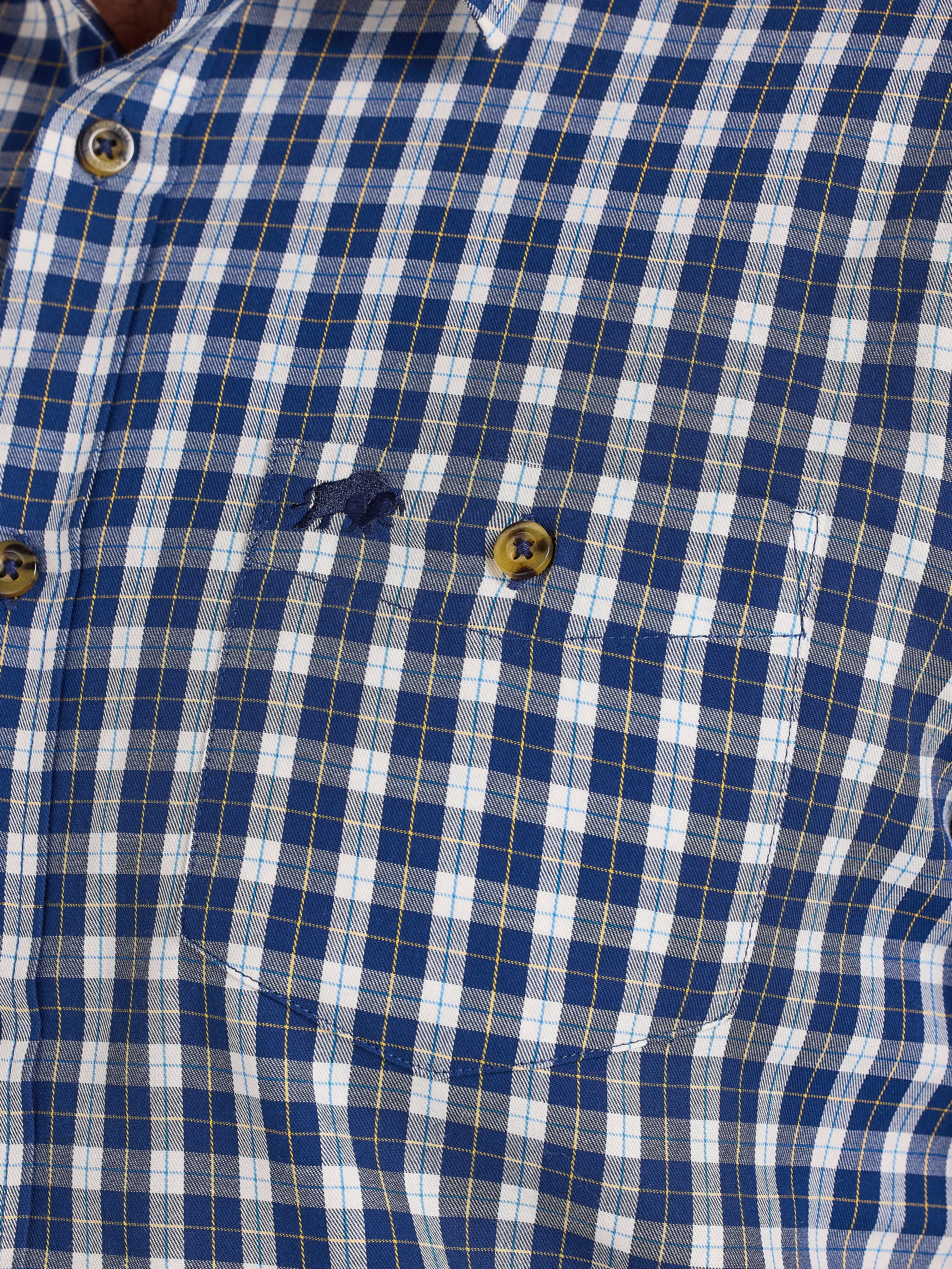 Long Sleeve Mod Check Brushed Cotton Twill Shirt  - Navy