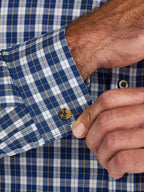 Long Sleeve Mod Check Brushed Cotton Twill Shirt  - Navy