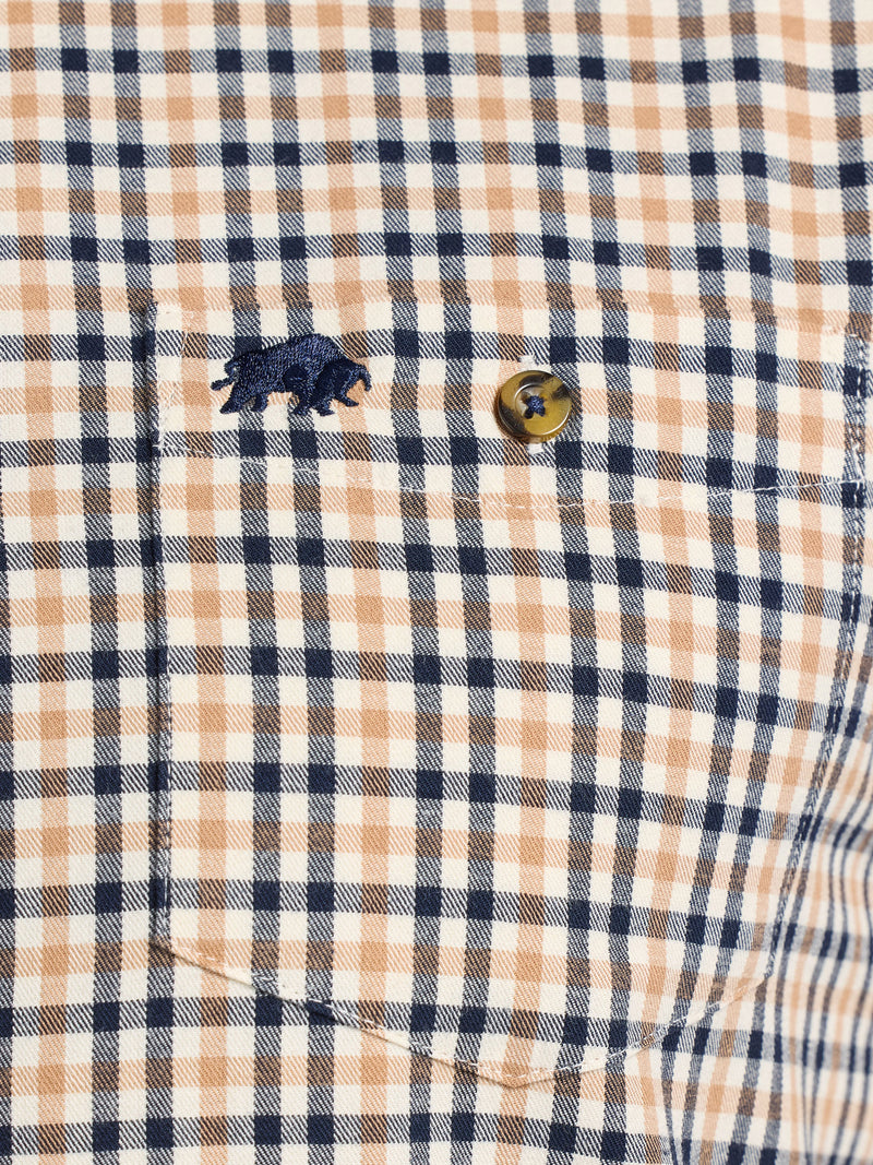 L/S Brookes Gingham Brushed Cotton Twill Shirt  - Tan