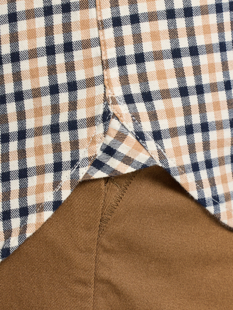 L/S Brookes Gingham Brushed Cotton Twill Shirt  - Tan