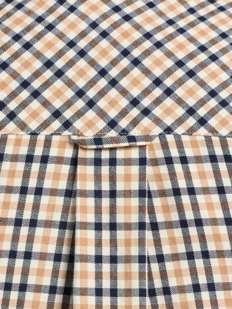 L/S Brookes Gingham Brushed Cotton Twill Shirt  - Tan