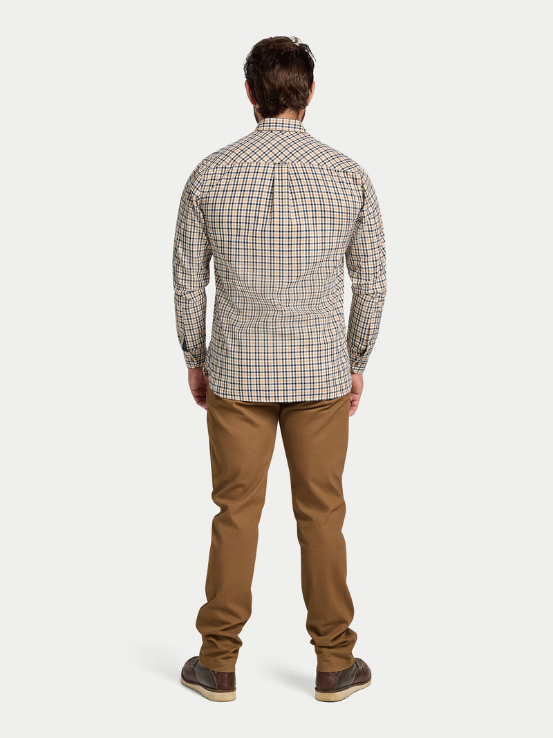 L/S Brookes Gingham Brushed Cotton Twill Shirt  - Tan