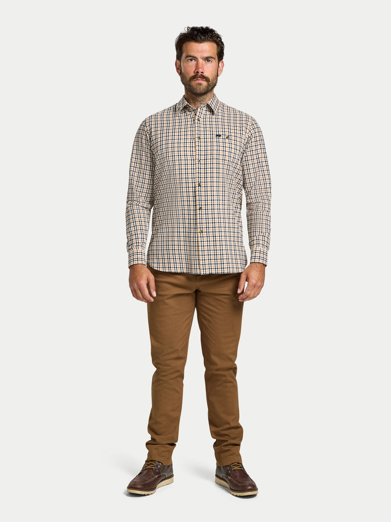 L/S Brookes Gingham Brushed Cotton Twill Shirt  - Tan