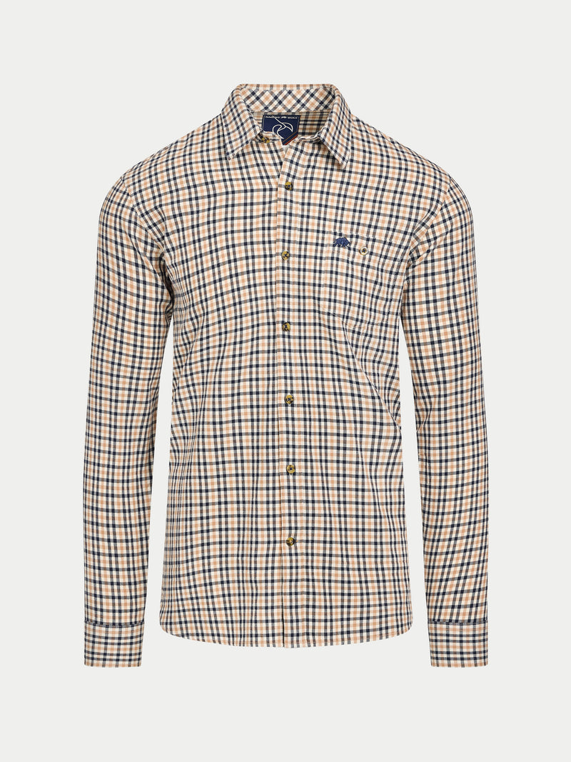 L/S Brookes Gingham Brushed Cotton Twill Shirt  - Tan