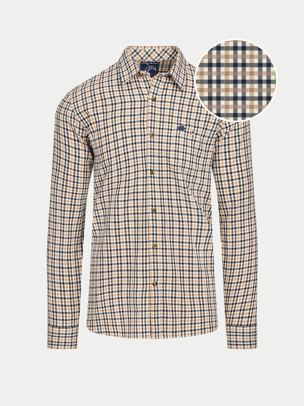 L/S Brookes Gingham Brushed Cotton Twill Shirt  - Tan