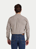 L/S Brookes Gingham Brushed Cotton Twill Shirt  - Tan