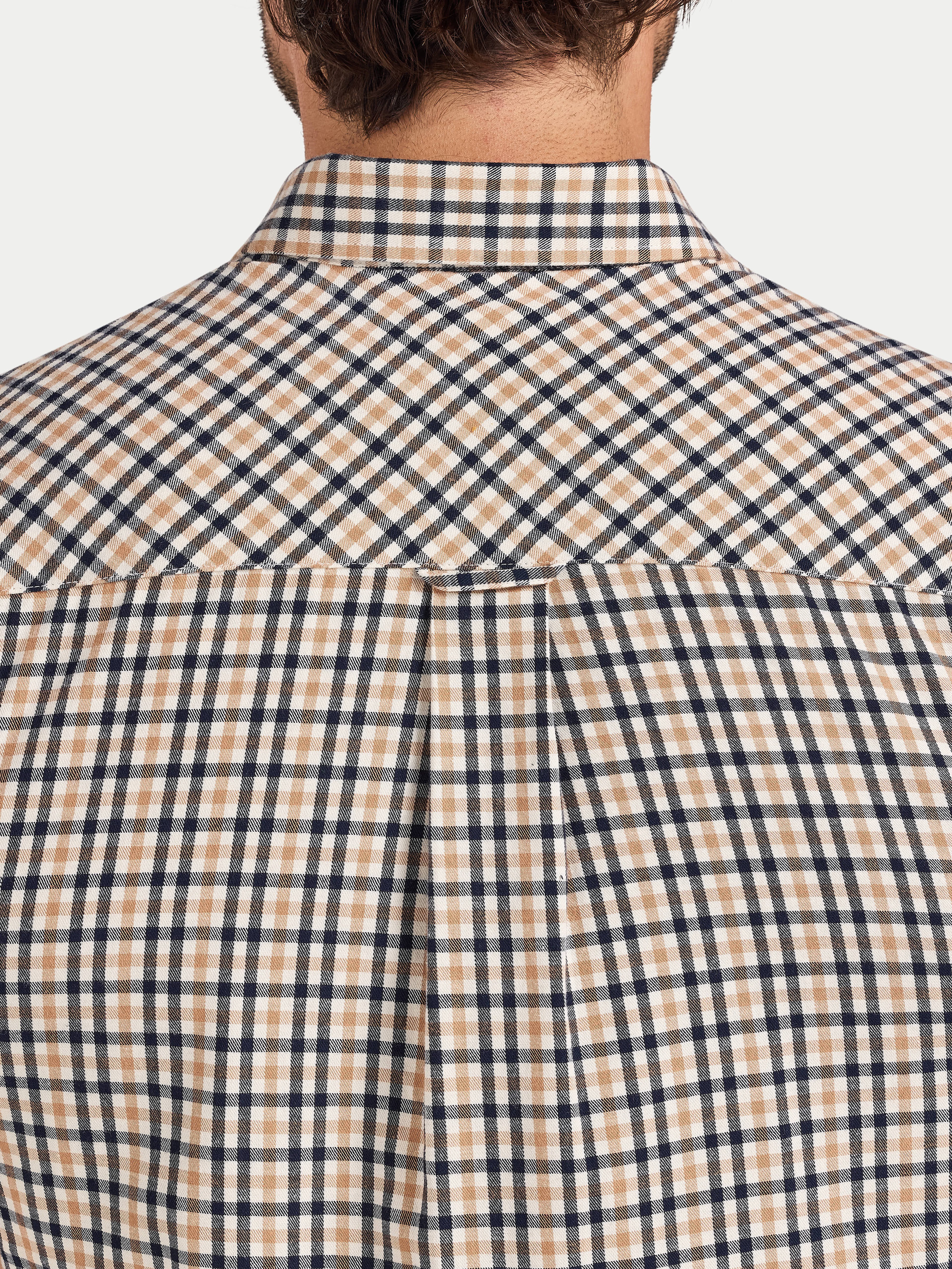 L/S Brookes Gingham Brushed Cotton Twill Shirt  - Tan