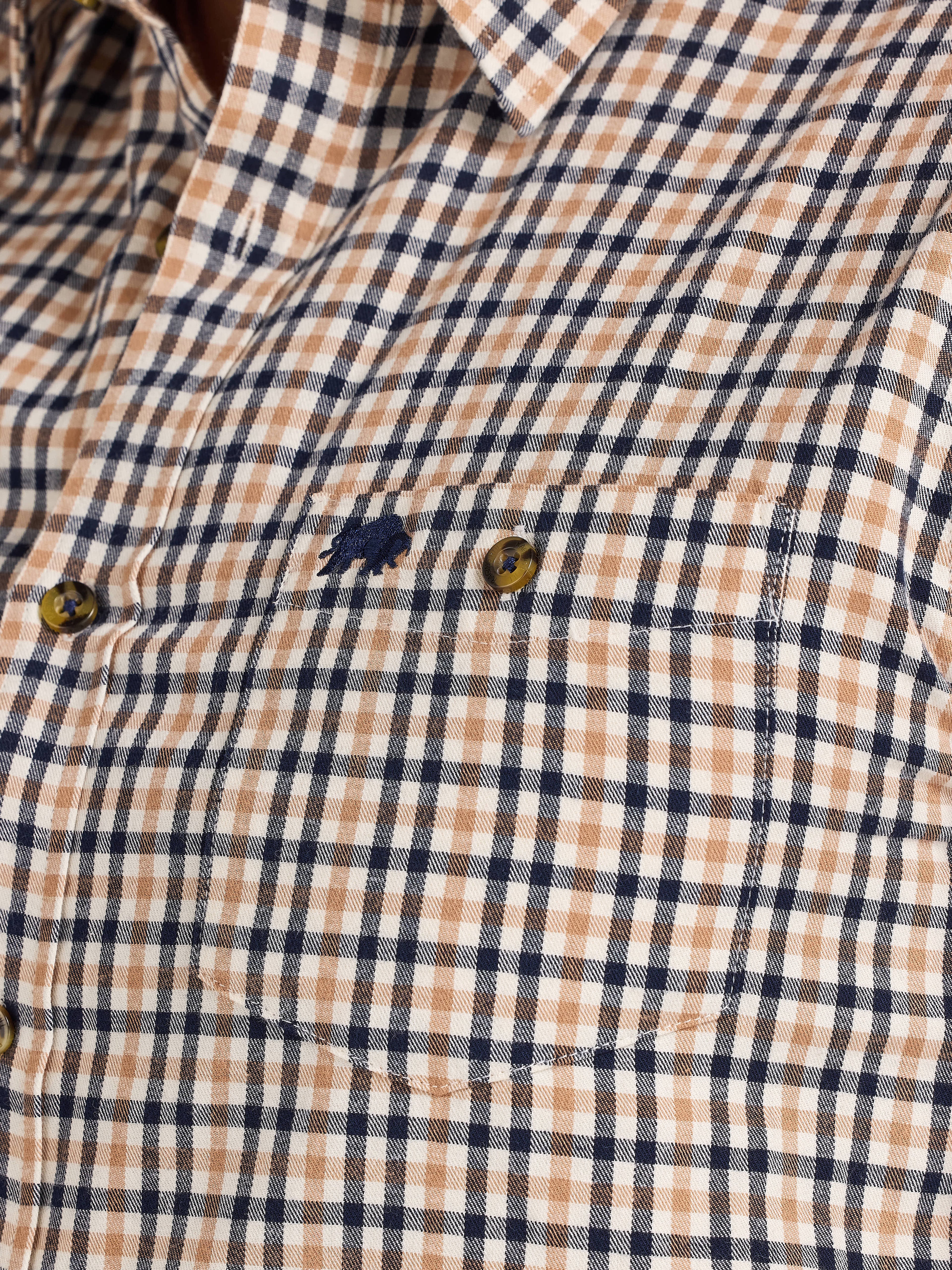 L/S Brookes Gingham Brushed Cotton Twill Shirt  - Tan