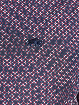 Long Sleeve Circle Print Cotton Shirt  - Navy