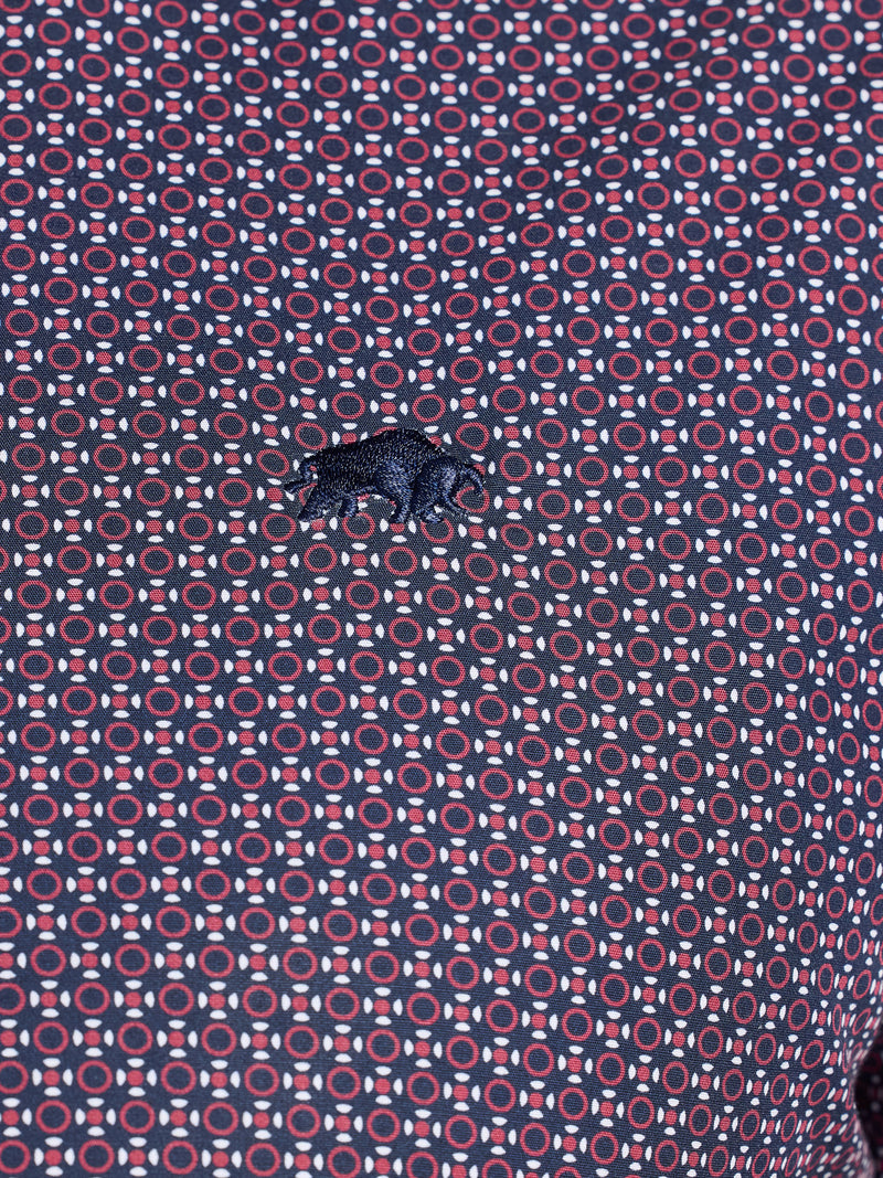 Long Sleeve Circle Print Cotton Shirt  - Navy