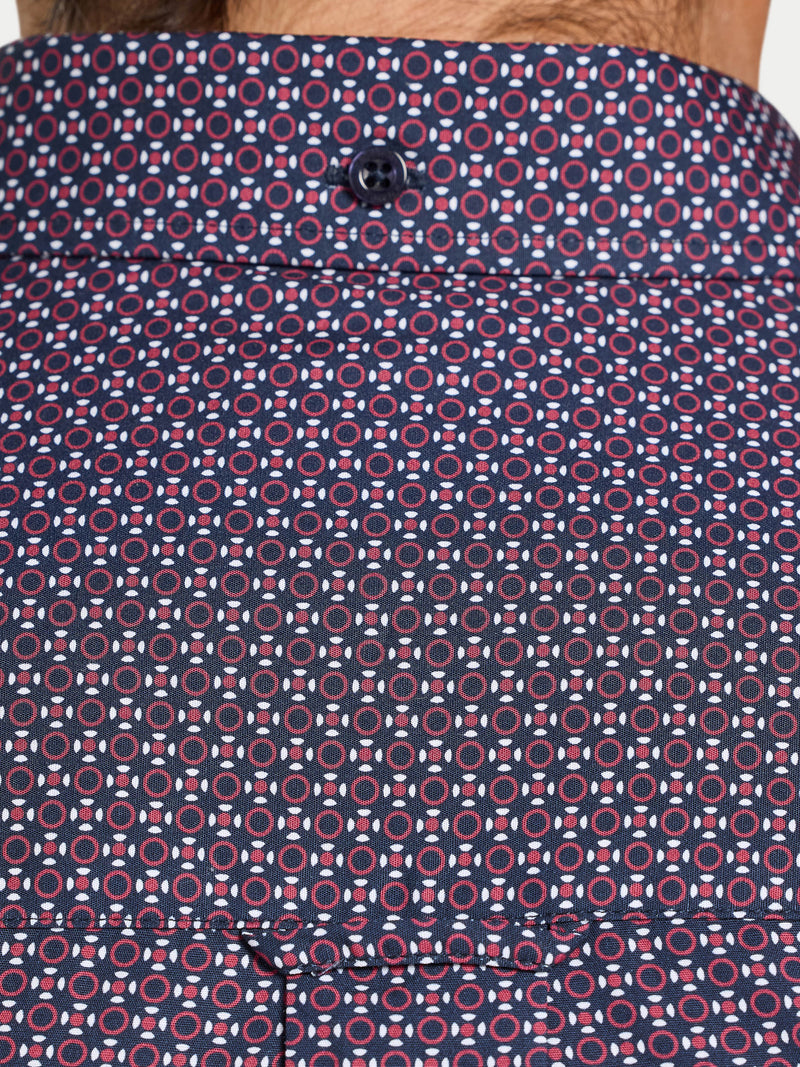 Long Sleeve Circle Print Cotton Shirt  - Navy