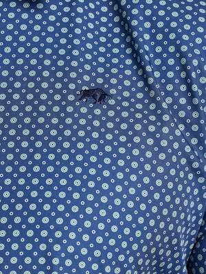 Long Sleeve Dotty Print Cotton Shirt  - Navy