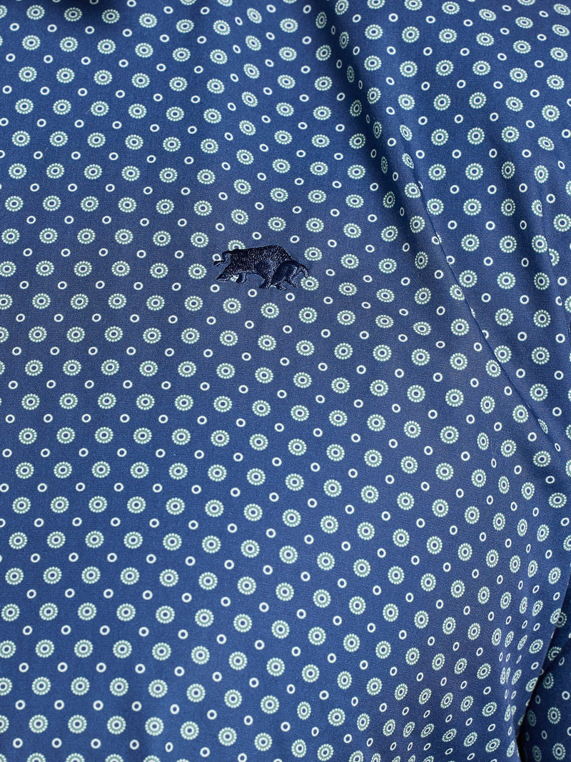 Long Sleeve Dotty Print Cotton Shirt  - Navy