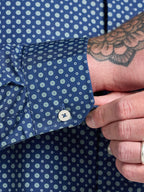 Long Sleeve Dotty Print Cotton Shirt  - Navy