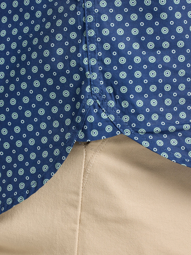 Long Sleeve Dotty Print Cotton Shirt  - Navy