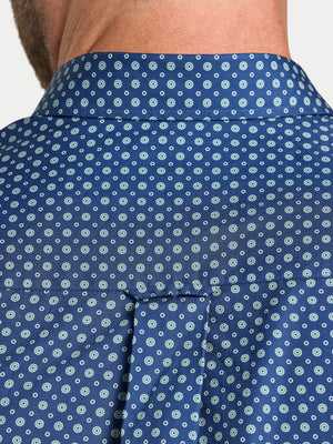 Long Sleeve Dotty Print Cotton Shirt  - Navy