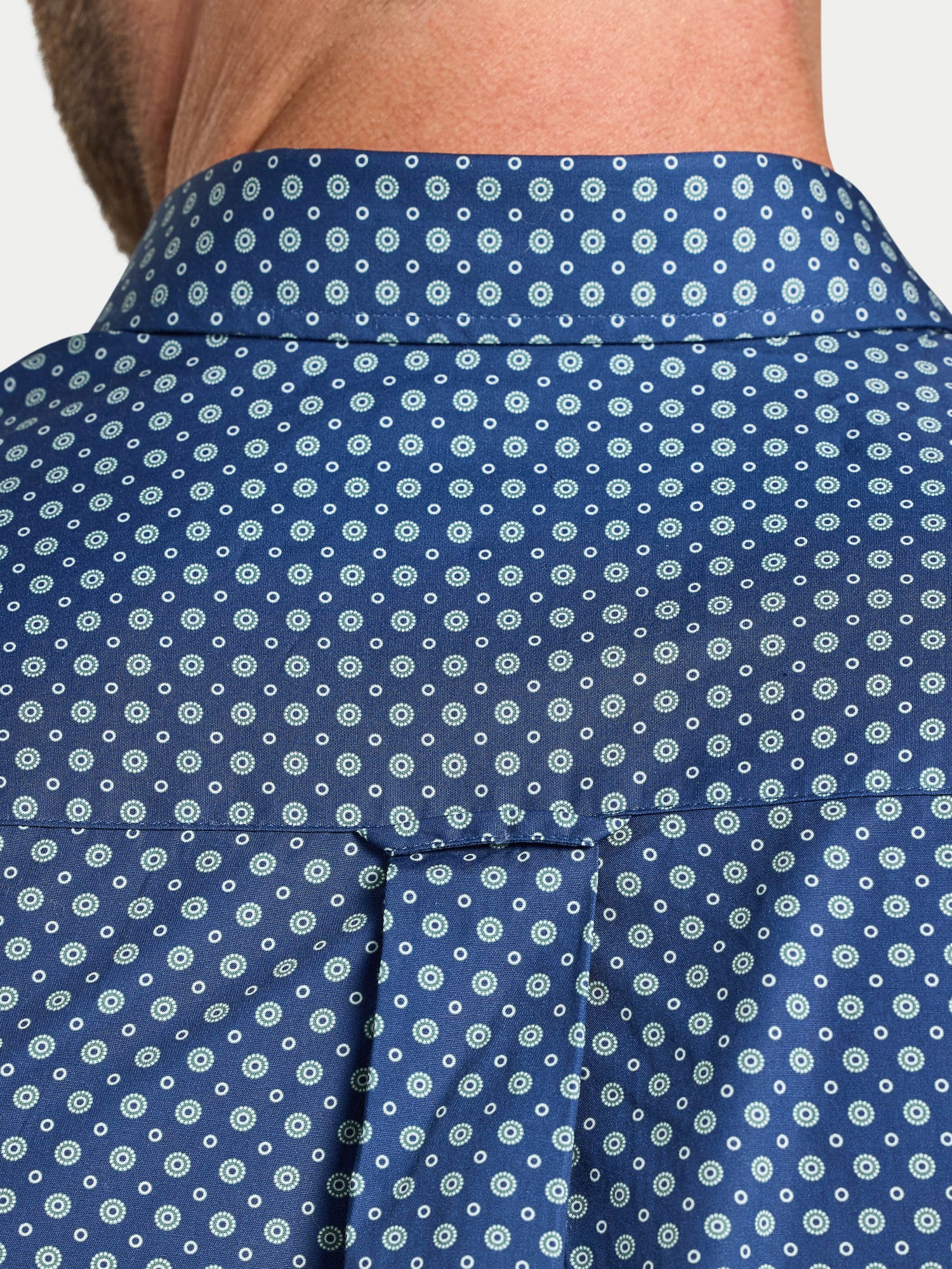 Long Sleeve Dotty Print Cotton Shirt  - Navy