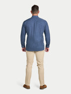 Long Sleeve Dotty Print Cotton Shirt  - Navy