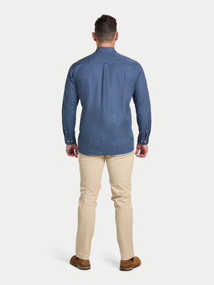 Long Sleeve Dotty Print Cotton Shirt  - Navy